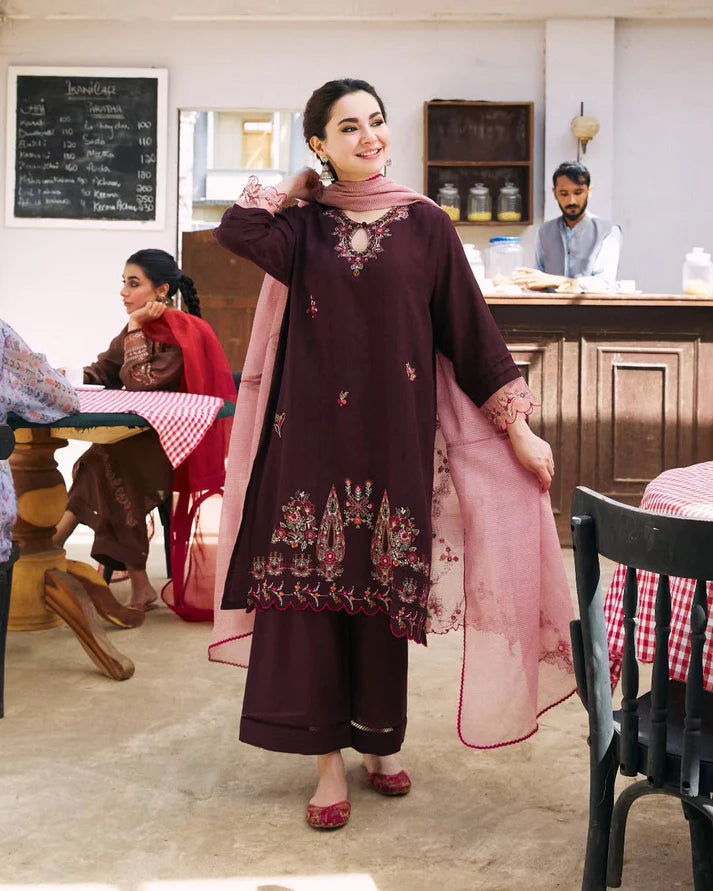 A+ 3PCS Dhanak-Embroidered Shirt with Organza Embroidered Dupatta Winter Collection ULM- 3420