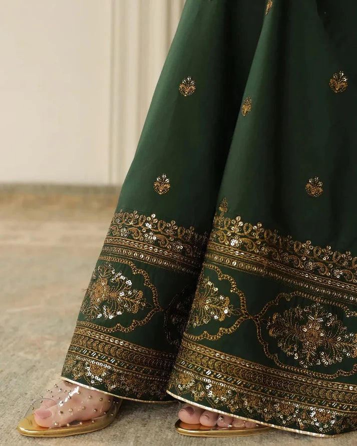 3PCS Dhanak-Embroidered Shirt with Organza Sequence Embroidered Dupatta Winter Collection ULM- 3444