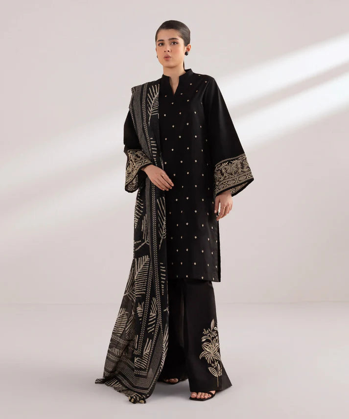 3PCS Dhanak Embroidered Shirt with Digital printed wool shawl Winter Collection ULM-3121
