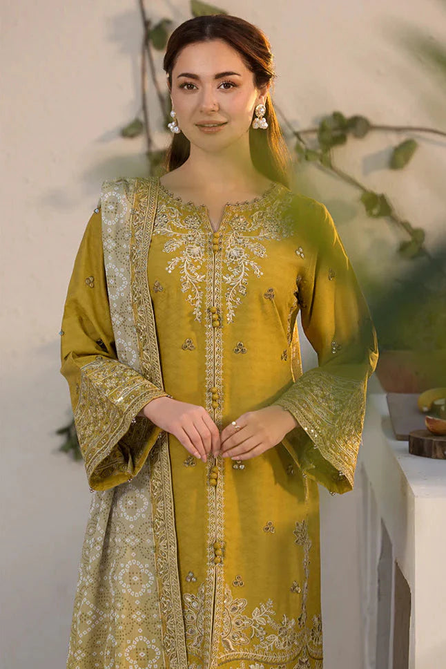 3PCS Dhanak- Embroidered Shirt with Digital Printed Wool Shawl Winter Collection ULM- 3289