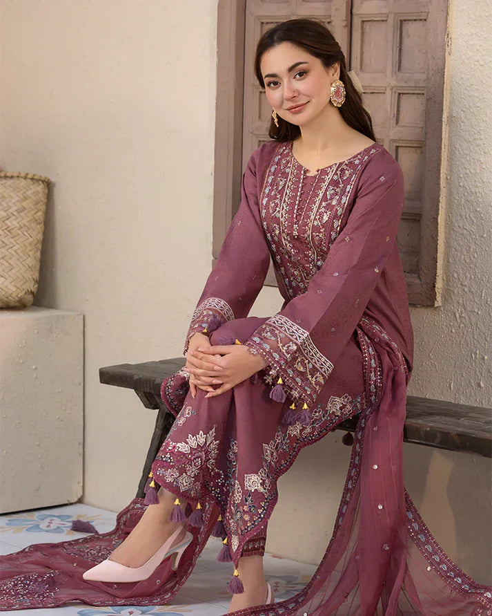 3PCS Lawn- Embroidered Shirt with Organza Embroidered Dupatta Lawn Collection ULM- 1321