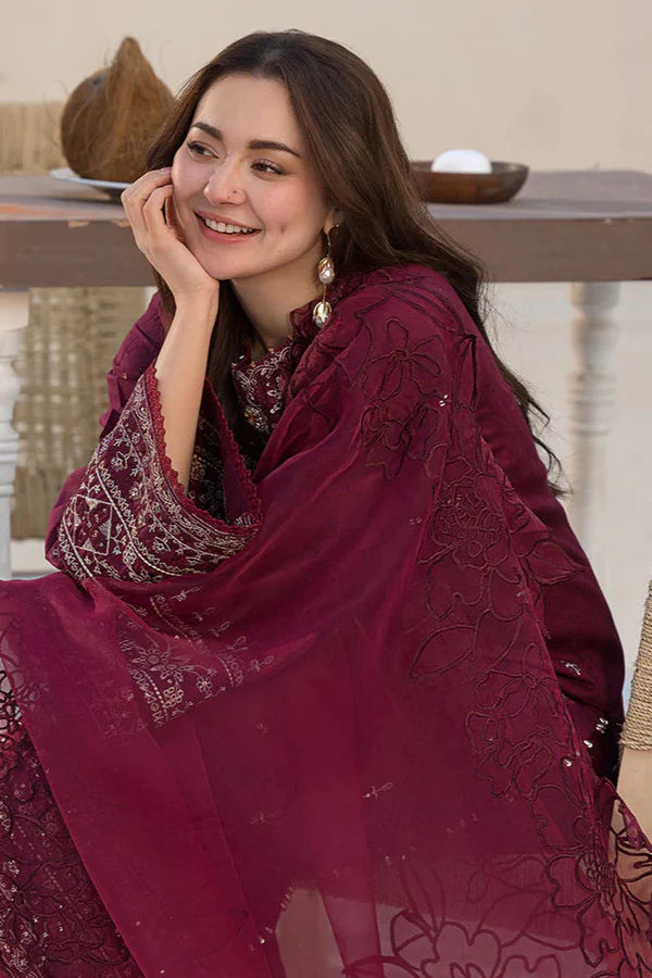 3PCS- Embroidered Velvet Dress with Embroidered Organza Dupatta Velvet Winter Collection 312