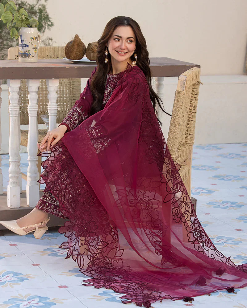 3PCS Dhanak- Embroidered Shirt with Organza Embroidered Dupatta Winter Collection ULM- 3285