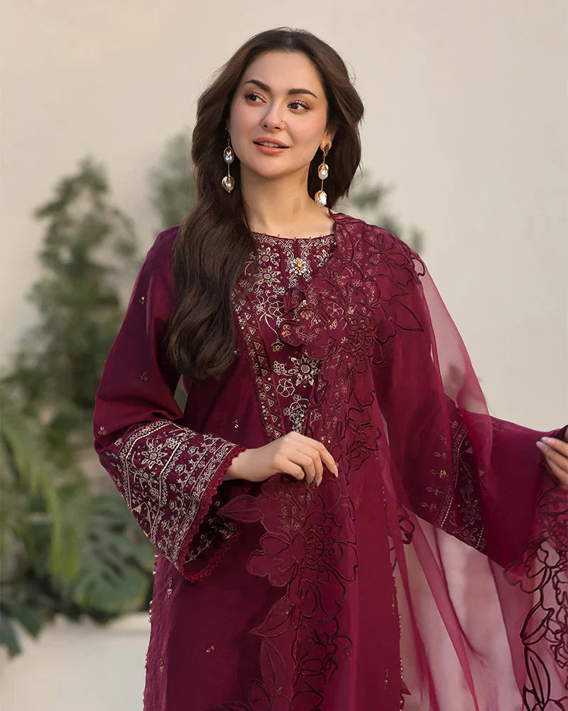 3PCS Dhanak- Embroidered Shirt with Organza Embroidered Dupatta Winter Collection ULM- 3285