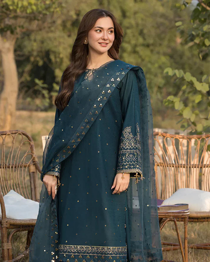 3PCS Dhanak Embroidered Shirt with Organza Embroidered Dupatta Winter Collection ULM- 3392