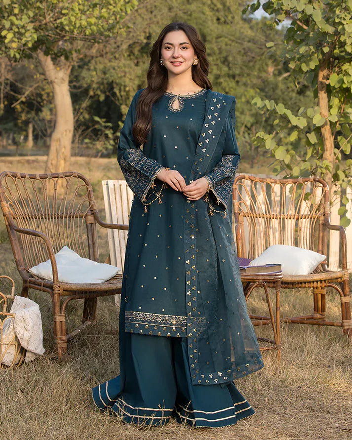 3PCS Dhanak Embroidered Shirt with Organza Embroidered Dupatta Winter Collection ULM- 3392