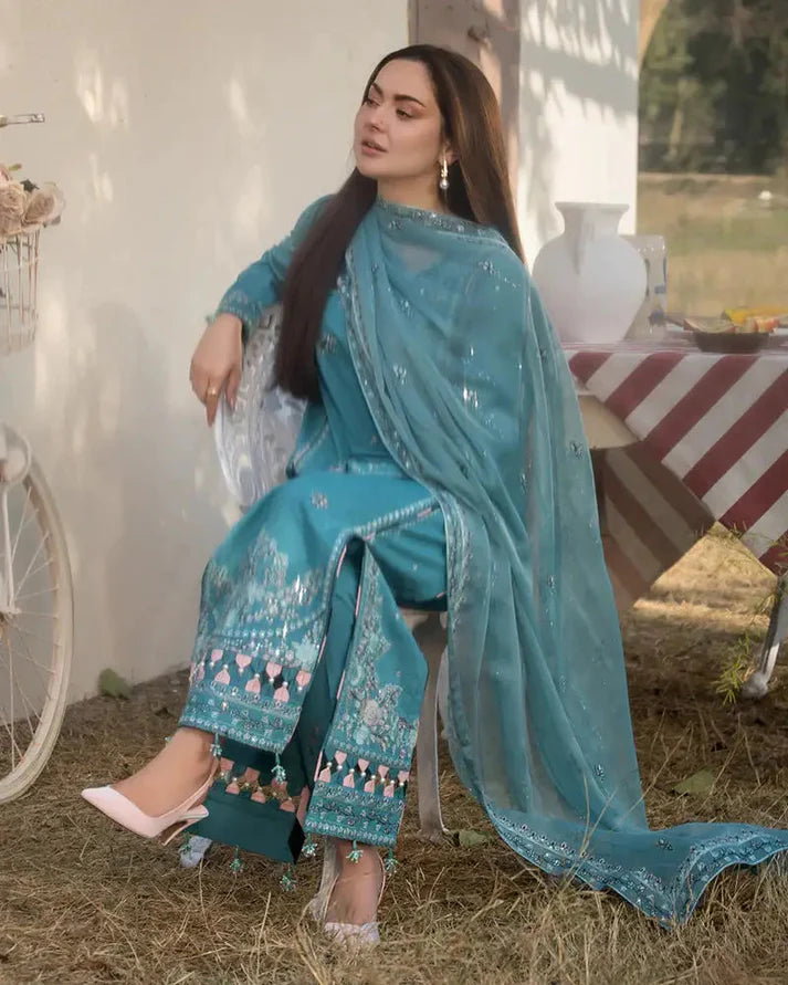 A+ 3PCS Dhanak- Embroidered Shirt with Chiffon Embroidered Dupatta Winter Collection ULM-3276