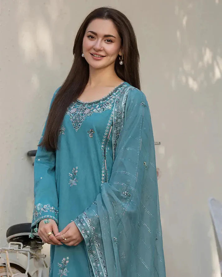 A+ 3PCS Dhanak- Embroidered Shirt with Chiffon Embroidered Dupatta Winter Collection ULM-3276