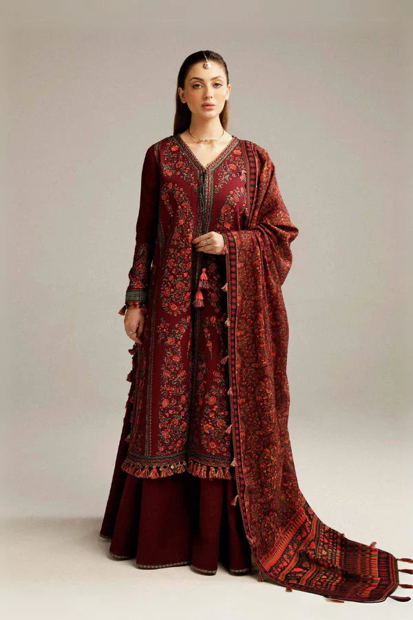 A+ 3PCS Hussain Rehar Dhanak Embroidered With Digital Printed Dupatta Winter Collection ULM-172