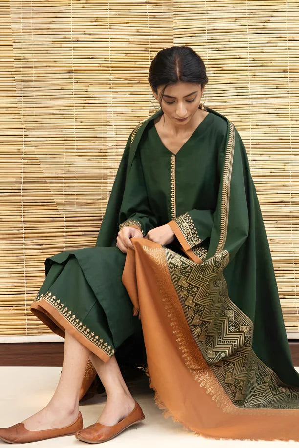 3PCS Mongia Dhanak Embroidered With Dhanak Shawl LC Winter Collection ULM-471