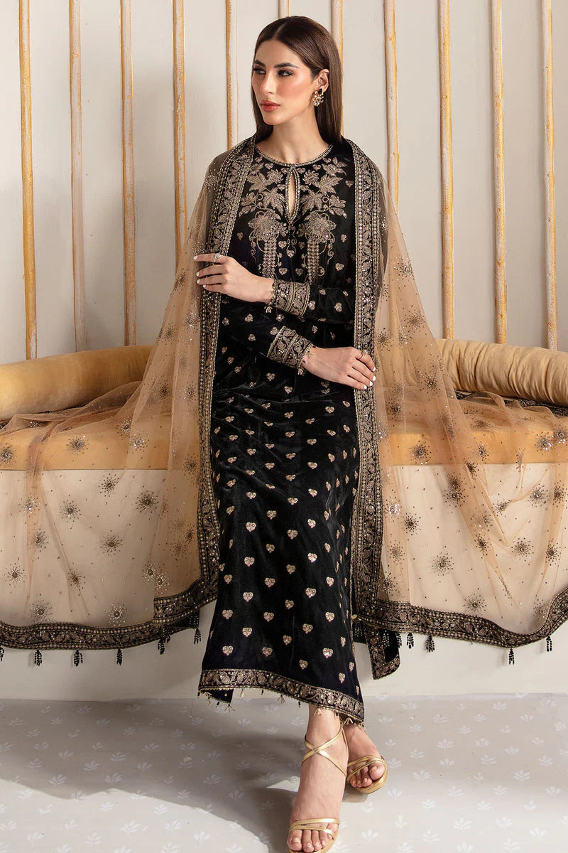 3PCS Embroidered Velvet Dress With Embroidered Organza Dupatta Velvet Winter Collection 963