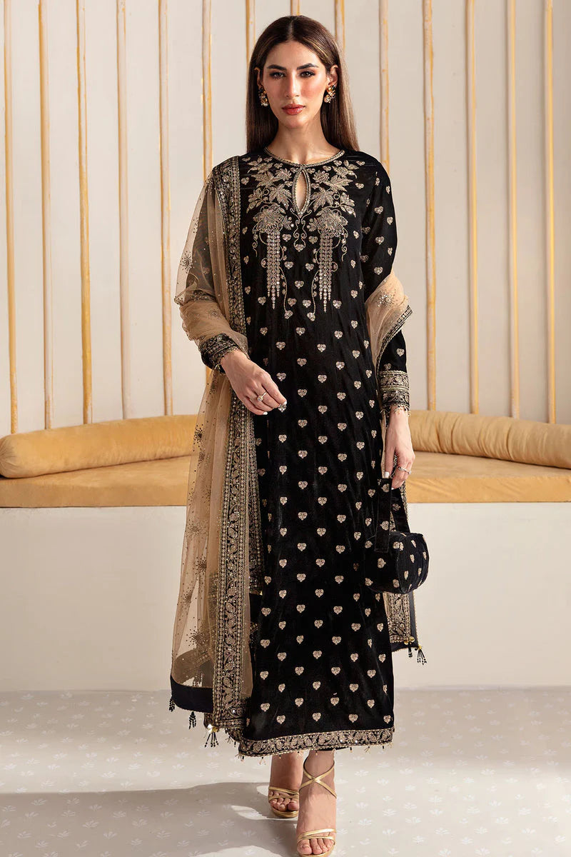 3PCS Embroidered Velvet Dress With Embroidered Organza Dupatta Velvet Winter Collection 963