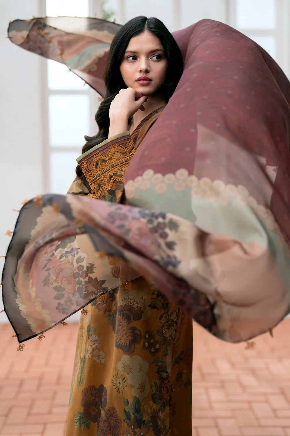 3PCS BAROQUE Lawn Printed Shirt With Voile Printed Dupatta Lawn Collection -1507