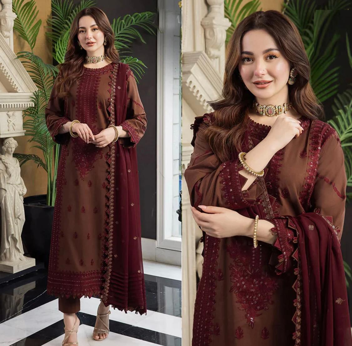 3PCS Asim Jofa Dhanak Embroidered With Chiffon Embroidered Dupatta Winter Collection ULM-128