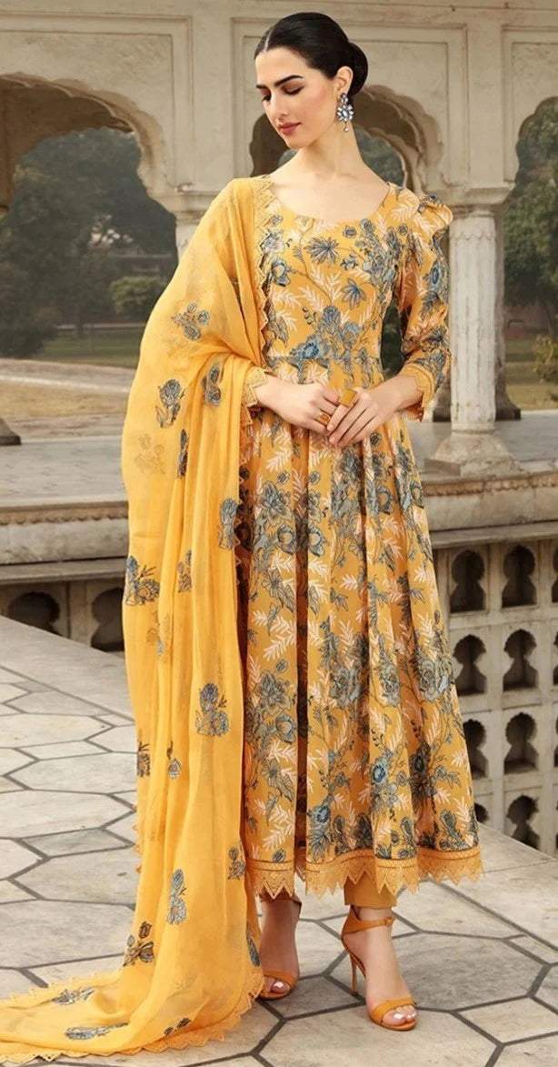 3PCS Bareeze Musturd Embroidered Lawn Collection D-355