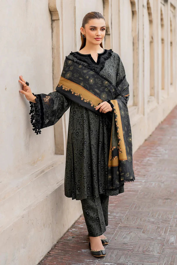 3PCS BAROQUE KARANDI PRINTED SHIRT WITH KARANDI PRINTED DUAPTTA AND TROUSER Winter Collection ULM-831