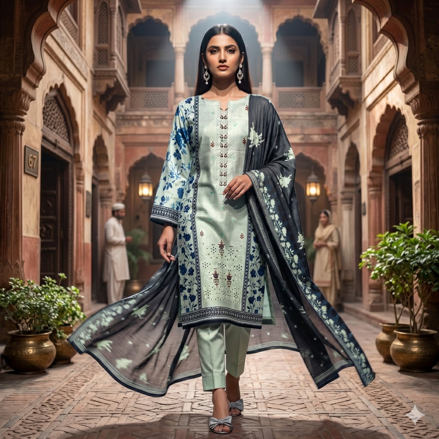 3PC Digital Printed Lawn Collection With Embroided Neck Line And Daman SC-1016
