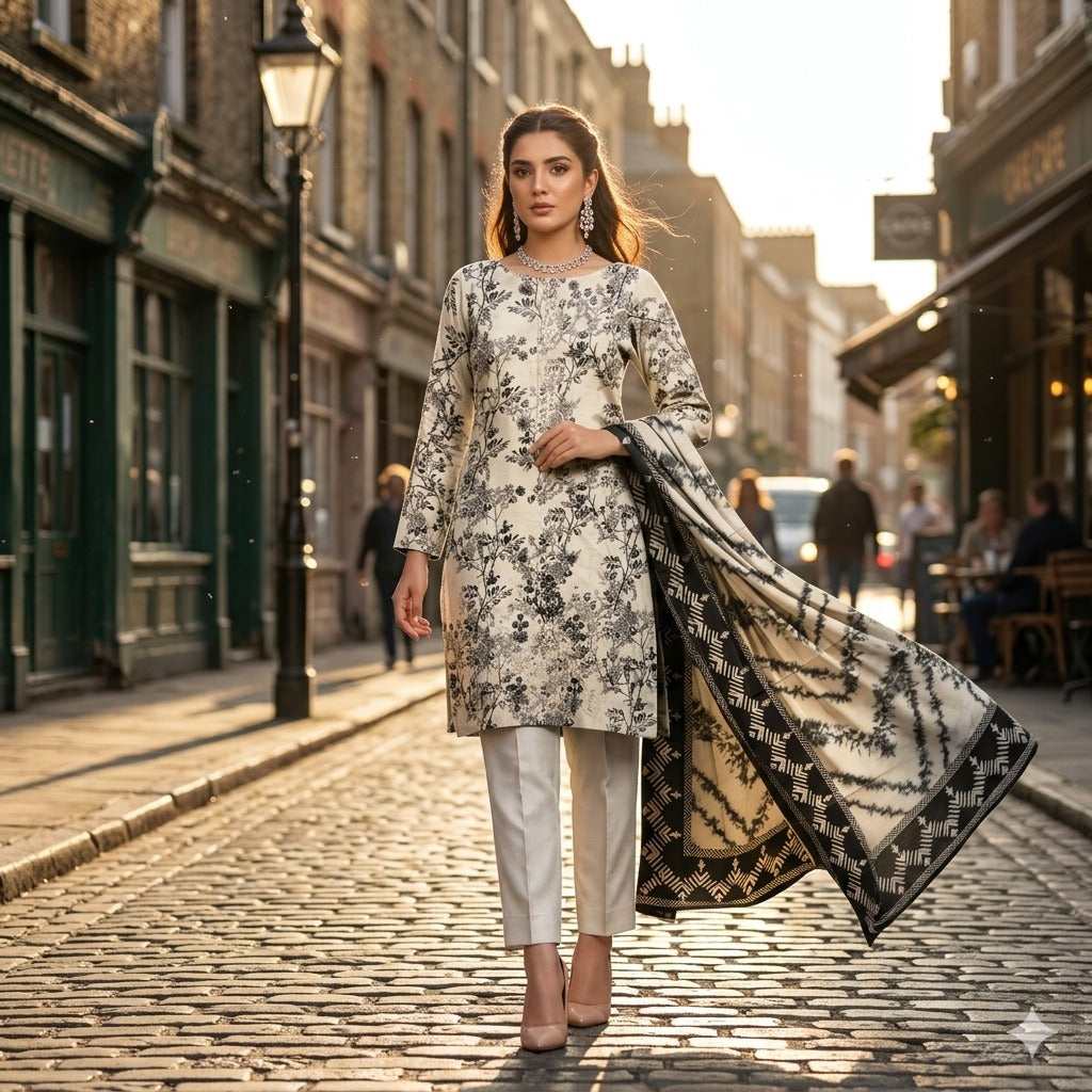 3PC Digital Printed Lawn Collection With Embroided Neck Line And Daman SC-1008