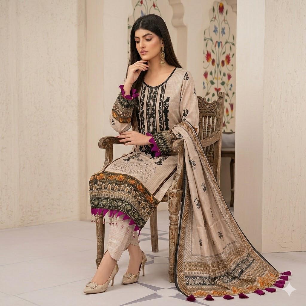 3PC Digital Printed Lawn Collection With Embroided Neck Line And Daman SC-1022