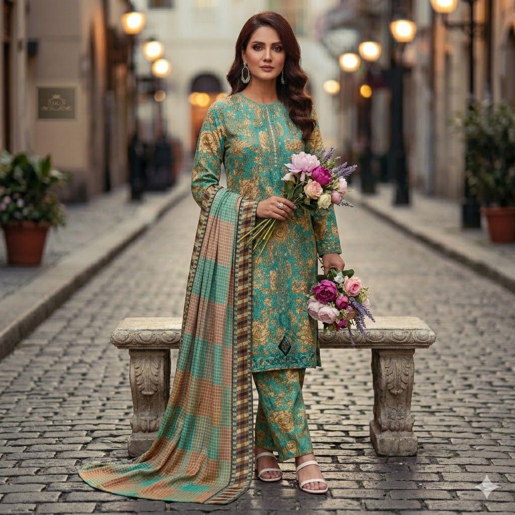 3PC Digital Printed Lawn Collection With Embroided Neck Line And Daman SC-1026