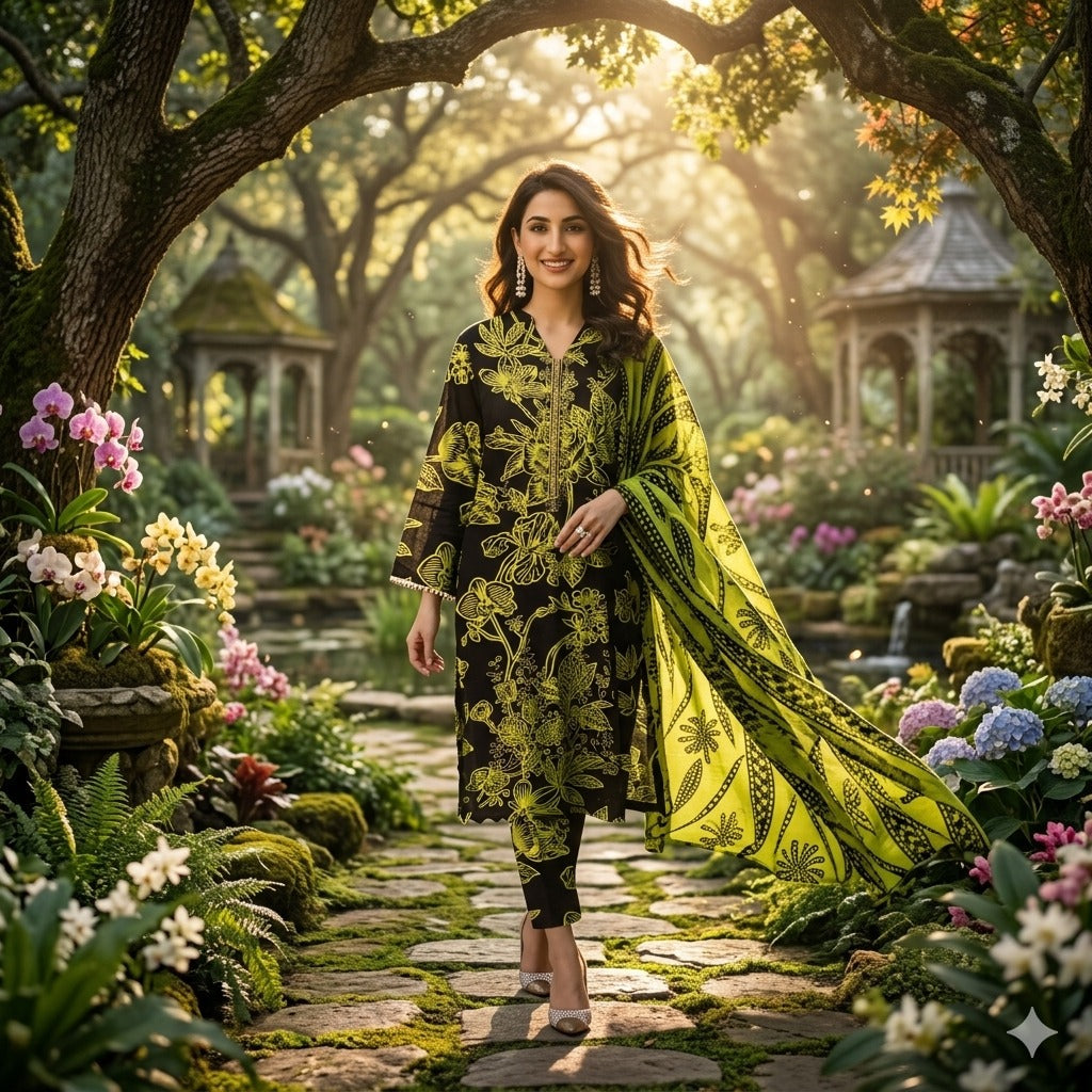 3PC Digital Printed Lawn Collection With Embroided Neck Line And Daman SC-1028