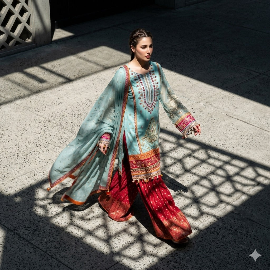 3PC Digital Printed Lawn Collection With Embroided Neck Line And Daman SC-1032