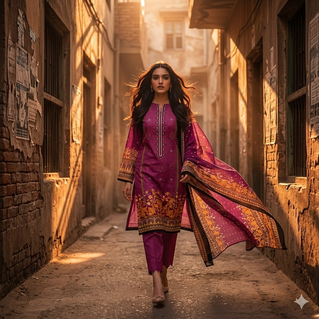 3PC Digital Printed Lawn Collection With Embroided Neck Line And Daman SC-1033