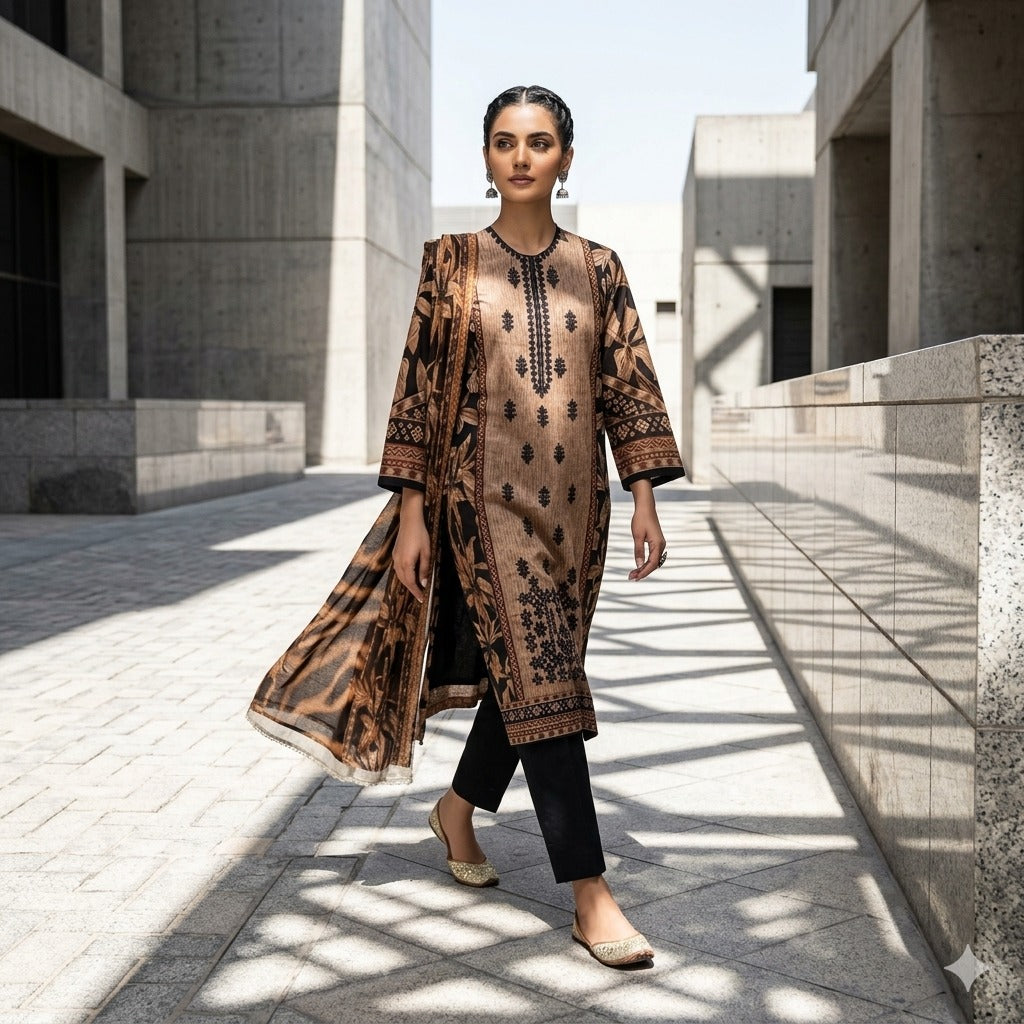 3PC Digital Printed Lawn Collection With Embroided Neck Line And Daman SC-1030