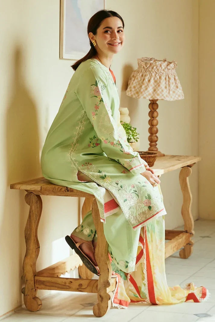 Dhanak-3PC Embroidered Shirt with Digital Printed Shawl - 3238