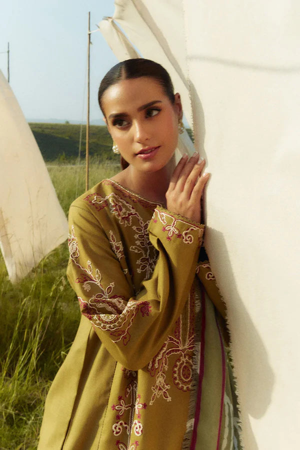 A+ 3PCS ZARA SHAHJAHAN Dhanak Embroidered Shirt With Digital Printed Shawl Winter Collection ULM-271