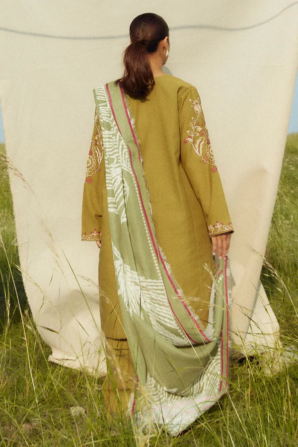 A+ 3PCS ZARA SHAHJAHAN Dhanak Embroidered Shirt With Digital Printed Shawl Winter Collection ULM-271