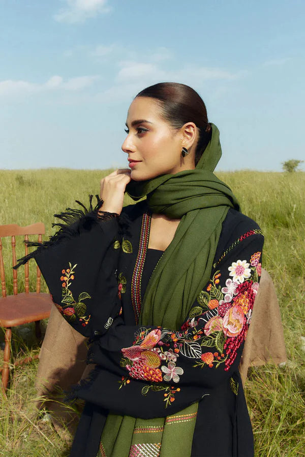 A+ 3PCS ZARA SHAHJAHAN Dhanak Embroidered Shirt With Digital Printed Shawl Winter Collection ULM-294