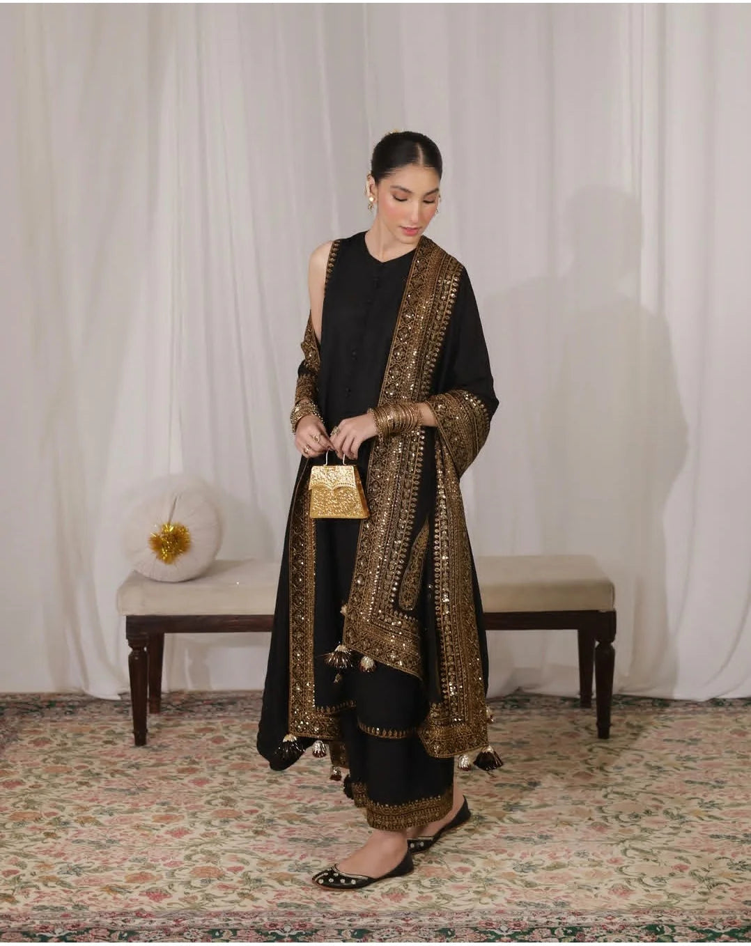 3PCS Dhanak Embroidered Shirt with Organza Sequins Embroidered Dupatta Winter Collection ULM- 3373