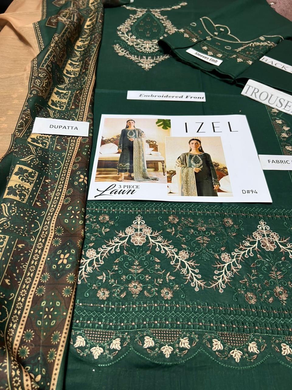 3pc Embroidered lawn Izel IZ-94