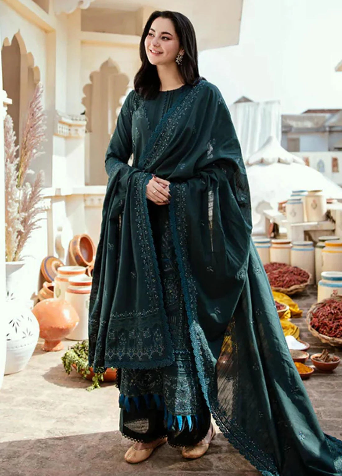 3PCS Dhanak- Embroidered Shirt with Dhanak Sequins Embroidered Dupatta Winter Collection ULM-3394