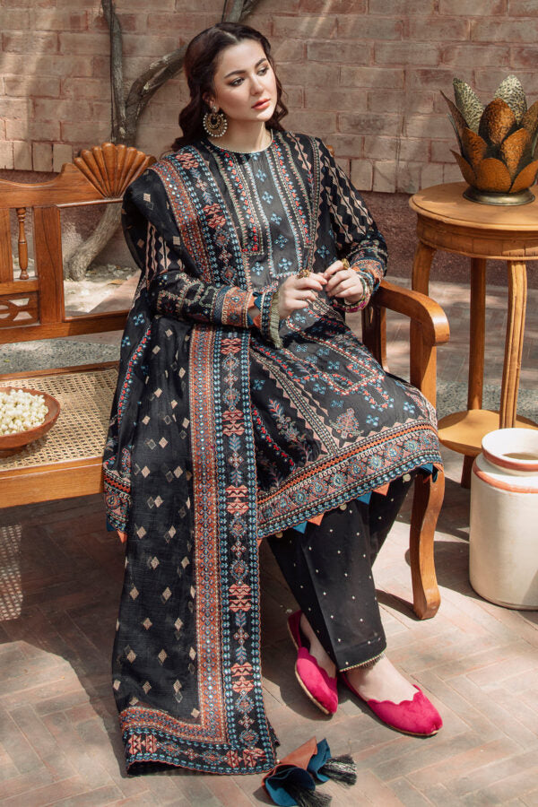3PCS Jazmin Black Embroidered Lawn Collection JZ-01