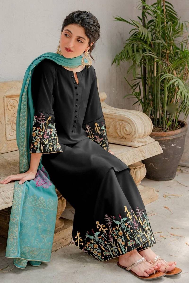 Dhanak-3PC Embroidered Suit with Digital Printed Wool Shawl - 626