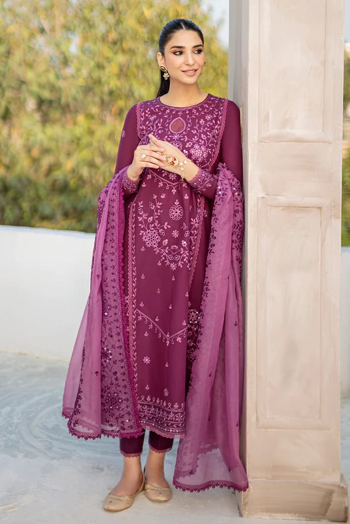3PCS Dhanak Embroidered Shirt with Organza Embroidered Dupatta Winter Collection ULM- 3242