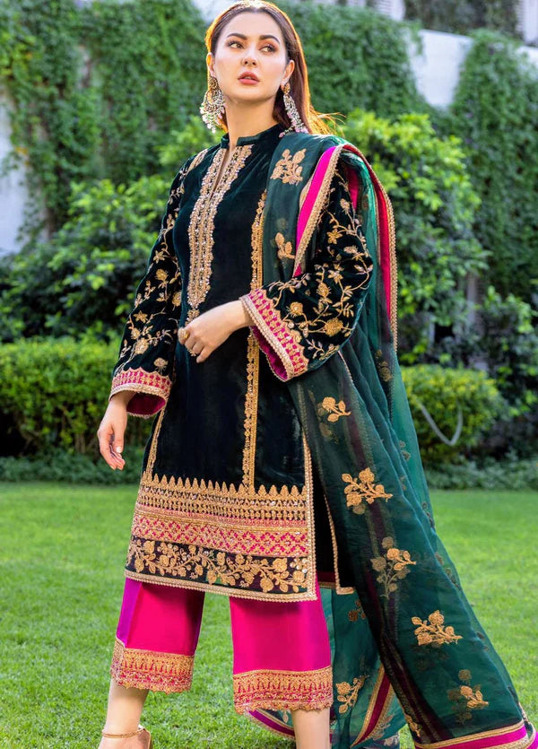 3PCS Embroidered Velvet Dress Velvet Winter Collection 736