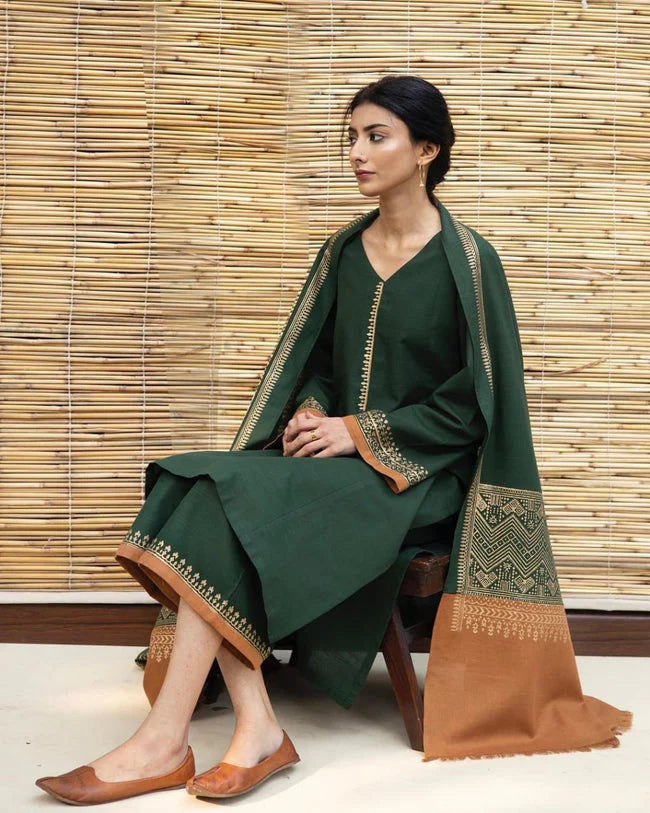 3PCS Mongia Dhanak Embroidered With Dhanak Shawl LC Winter Collection ULM-471