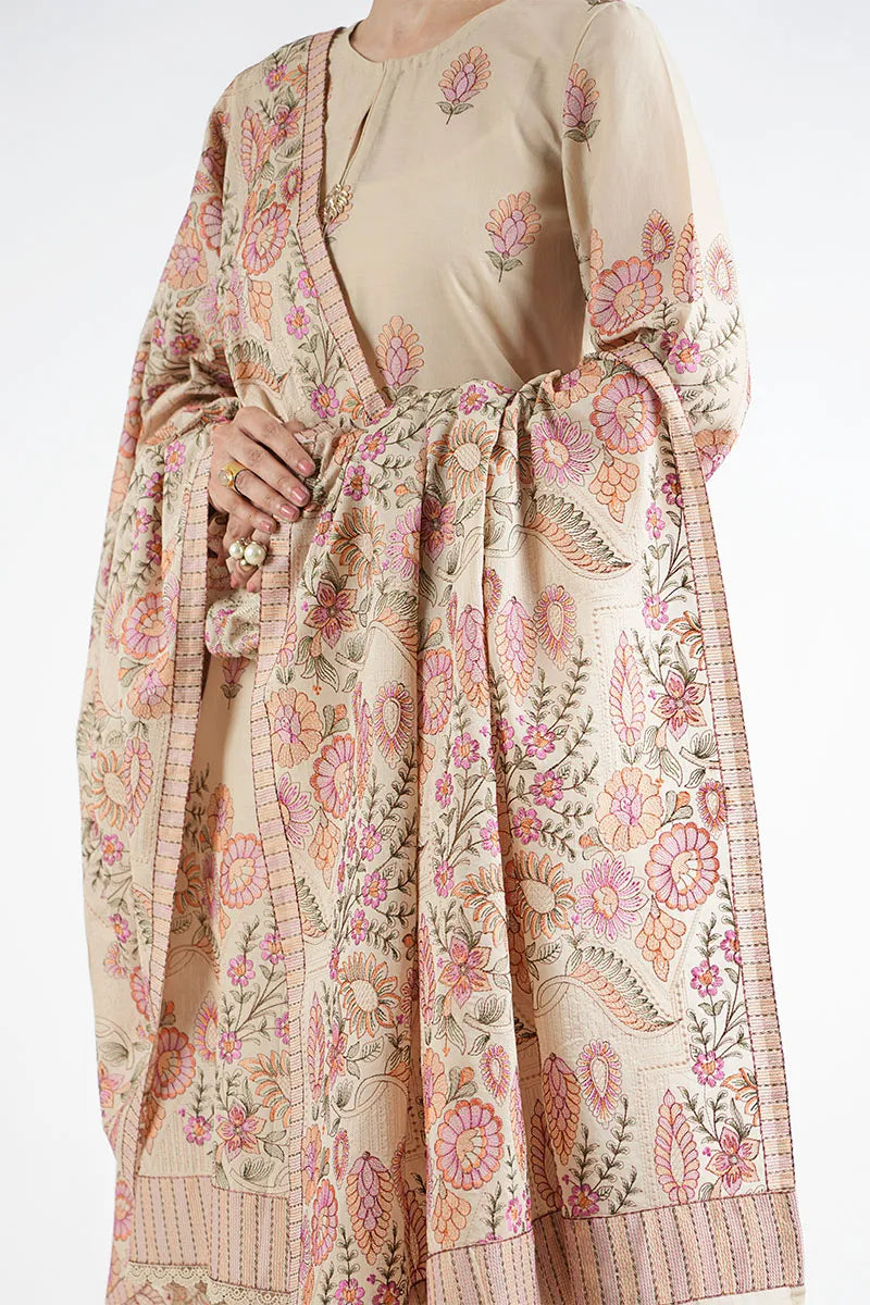 3PCS Dhanak Embroidered Shirt with Dhanak Embroidered Shawl Winter Collection ULM-3399