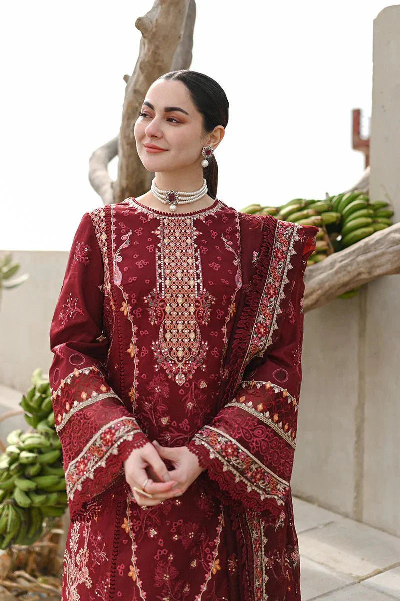 A+ 3PCS Qalamkar Dhanak Chikankari Embroidered With Dhanak Embroidered Dupatta Winter Collection ULM-139