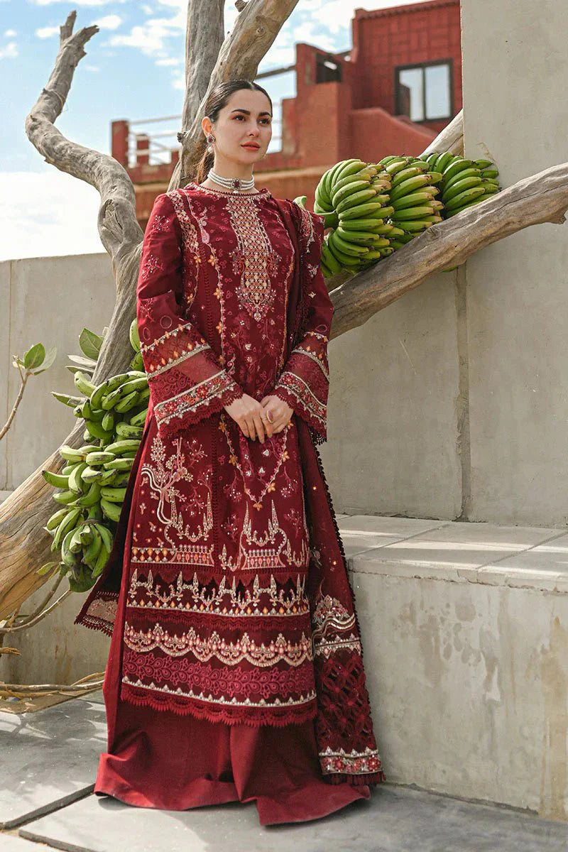 A+ 3PCS Qalamkar Dhanak Chikankari Embroidered With Dhanak Embroidered Dupatta Winter Collection ULM-139