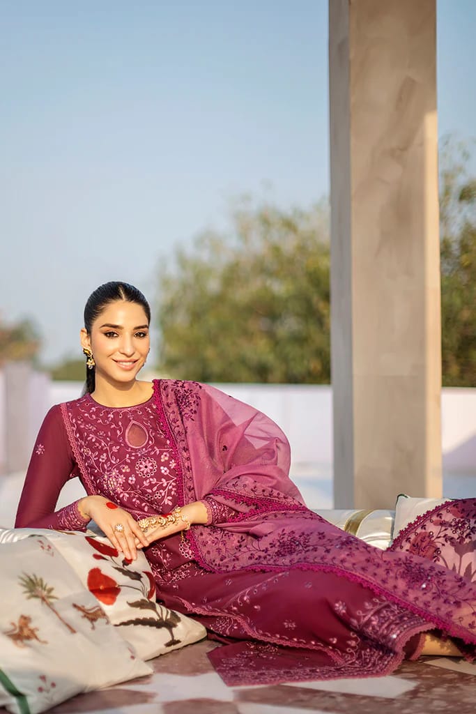 3PCS Dhanak Embroidered Shirt with Organza Embroidered Dupatta Winter Collection ULM- 3242