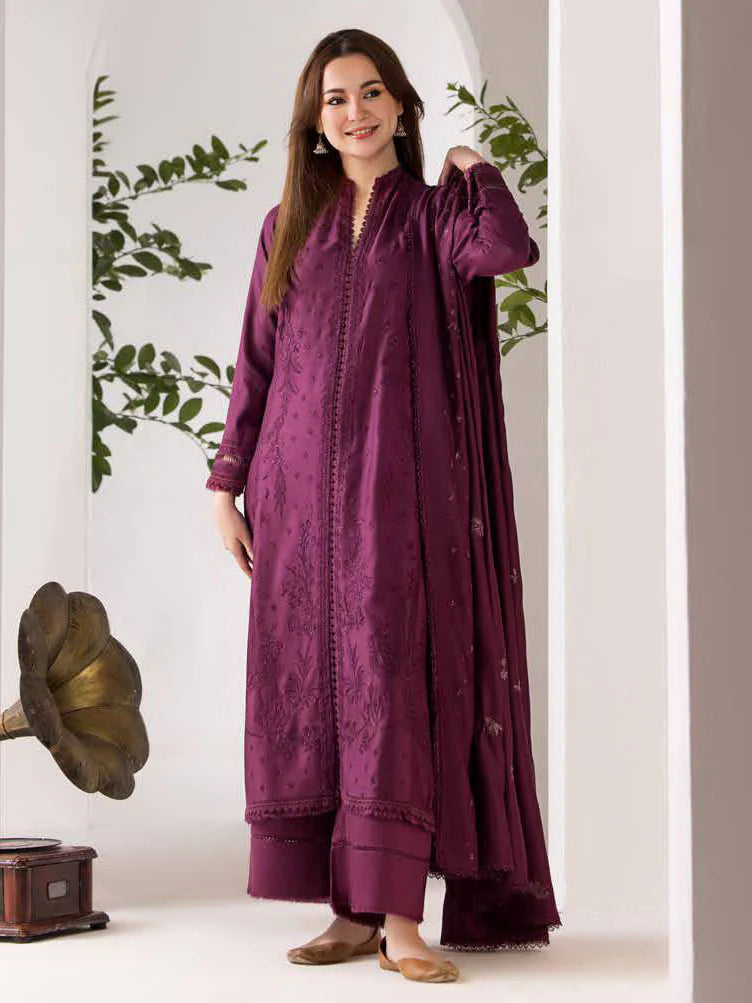 3PCS sobia nazir Embroidered Dhanak Winter Collection D-124