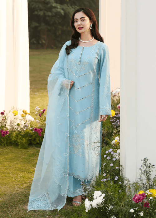 Lawn-3PC Sequence Embroidered Shirt With Khadi Net Embroidered Dupatta-5247