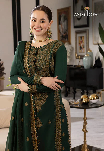 3PCS Asim Jofa Dhanak Embroidered With Chiffon Embroidered Dupatta Winter Collection ULM-658