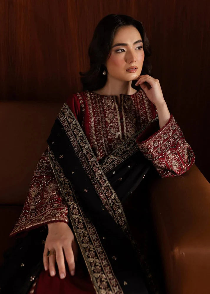 3PCS Dhanak Embroidered Shirt With Organza Sequence Embroidered Dupatta Winter Collection ULM-3351