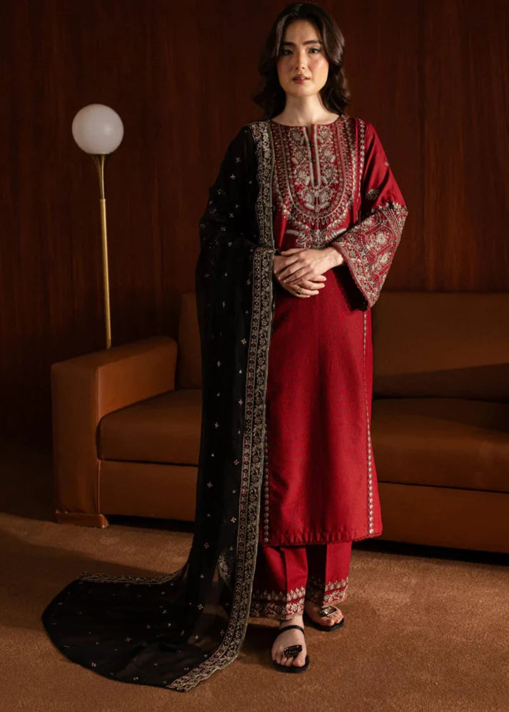 3PCS Dhanak Embroidered Shirt With Organza Sequence Embroidered Dupatta Winter Collection ULM-3351