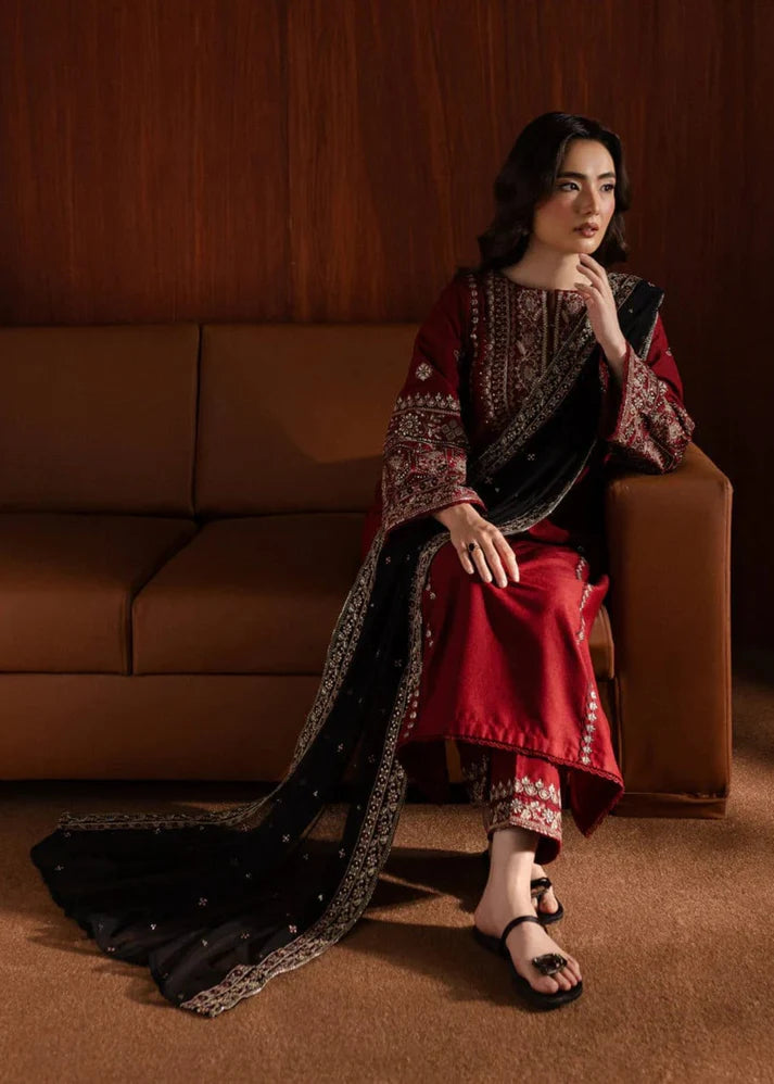 3PCS Dhanak Embroidered Shirt With Organza Sequence Embroidered Dupatta Winter Collection ULM-3351